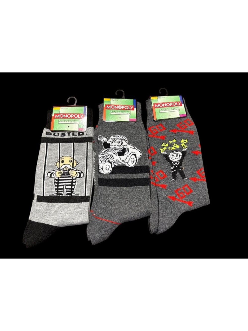 3 Pair Adult Men's Monopoly Game Crew Socks Uncle Pennybags Sz 6-12 new with Tag